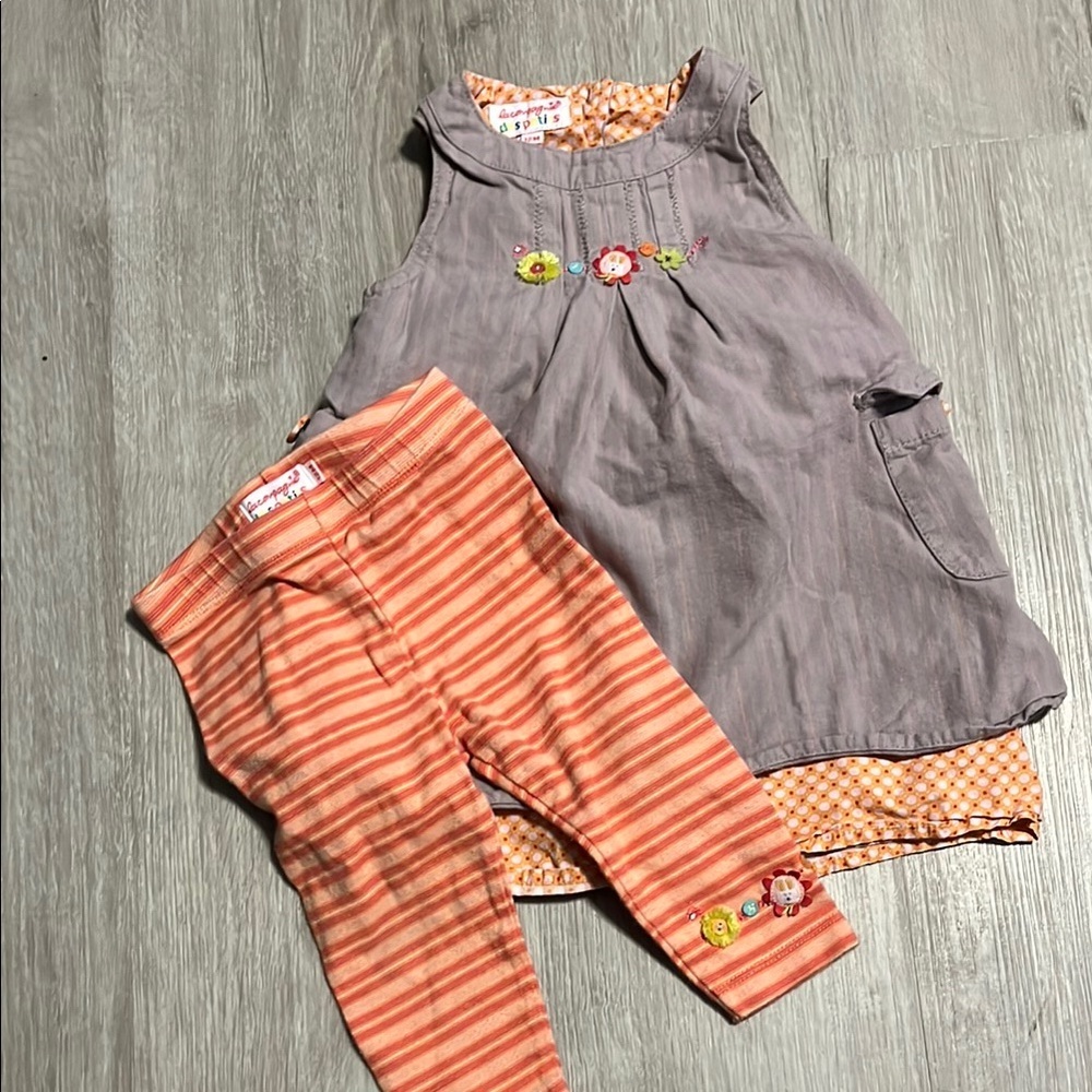 La Compagnie des Petits Gray Dress and Orange Pants Set